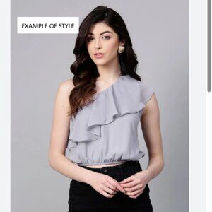 BLVD Gray One Shoulder Sleeveless Blouse with Rosette Detail - Size 6